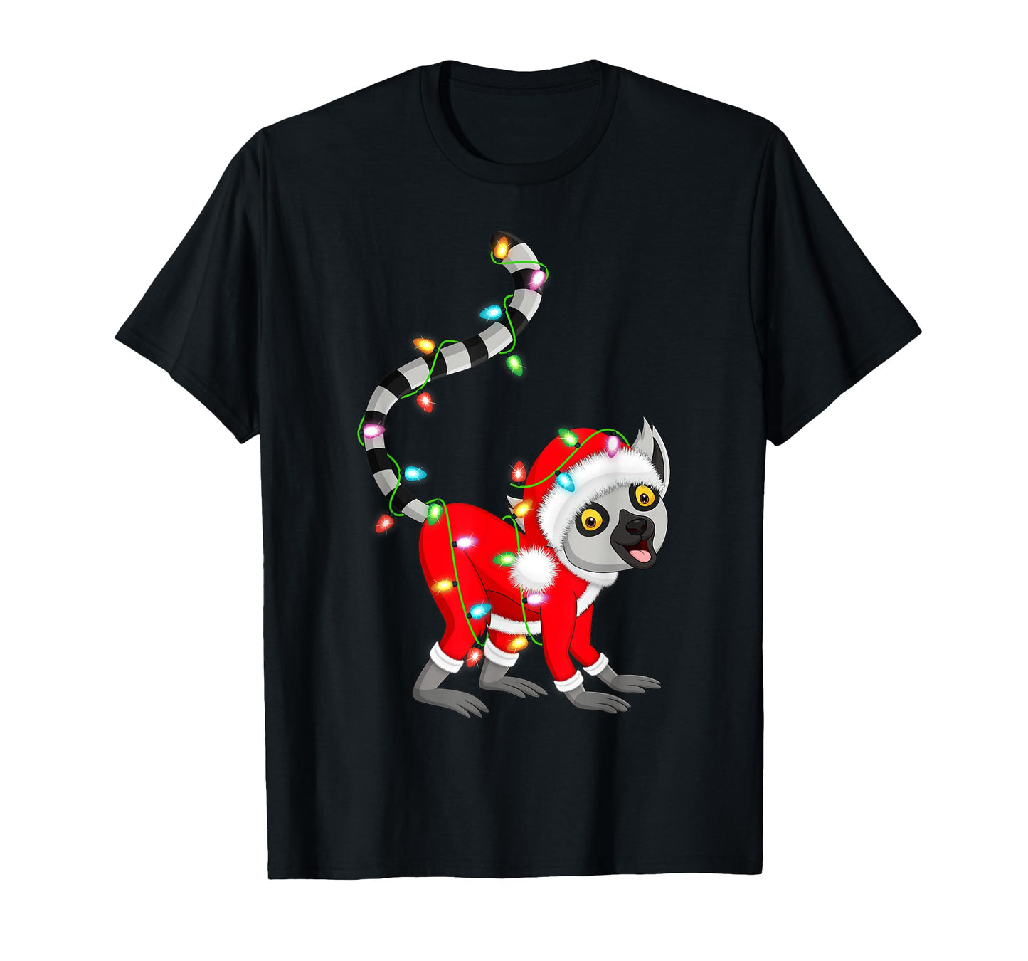 Lemur Christmas Lights Santa Costume Cute Animal Xmas T-Shirt