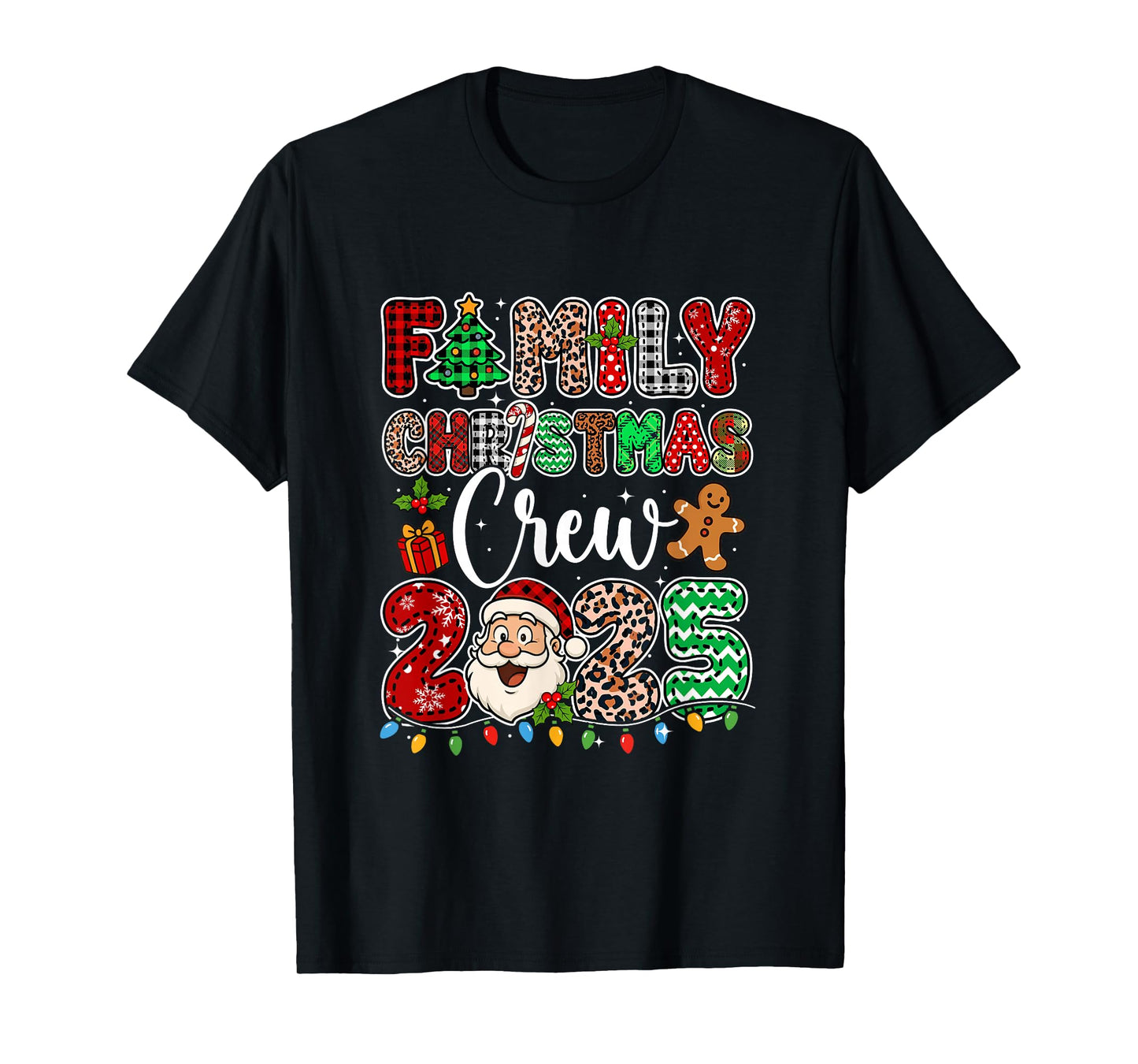 Family Christmas Crew 2025 Leopard Funny Santa Family Kids T-Shirt