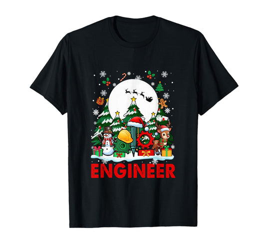 Engineer Job Tools Santa Snowmen Reindeer Christmas Trees T-Shirt
