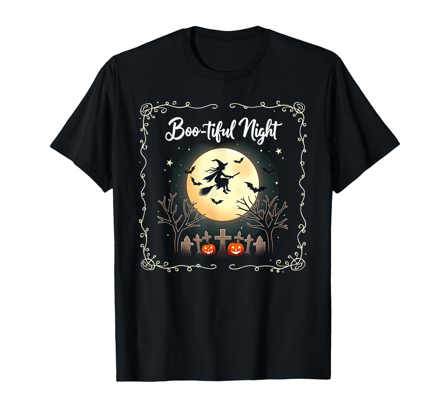 Classic Halloween Boo-Tiful Night Witch Moon Scene T-Shirt