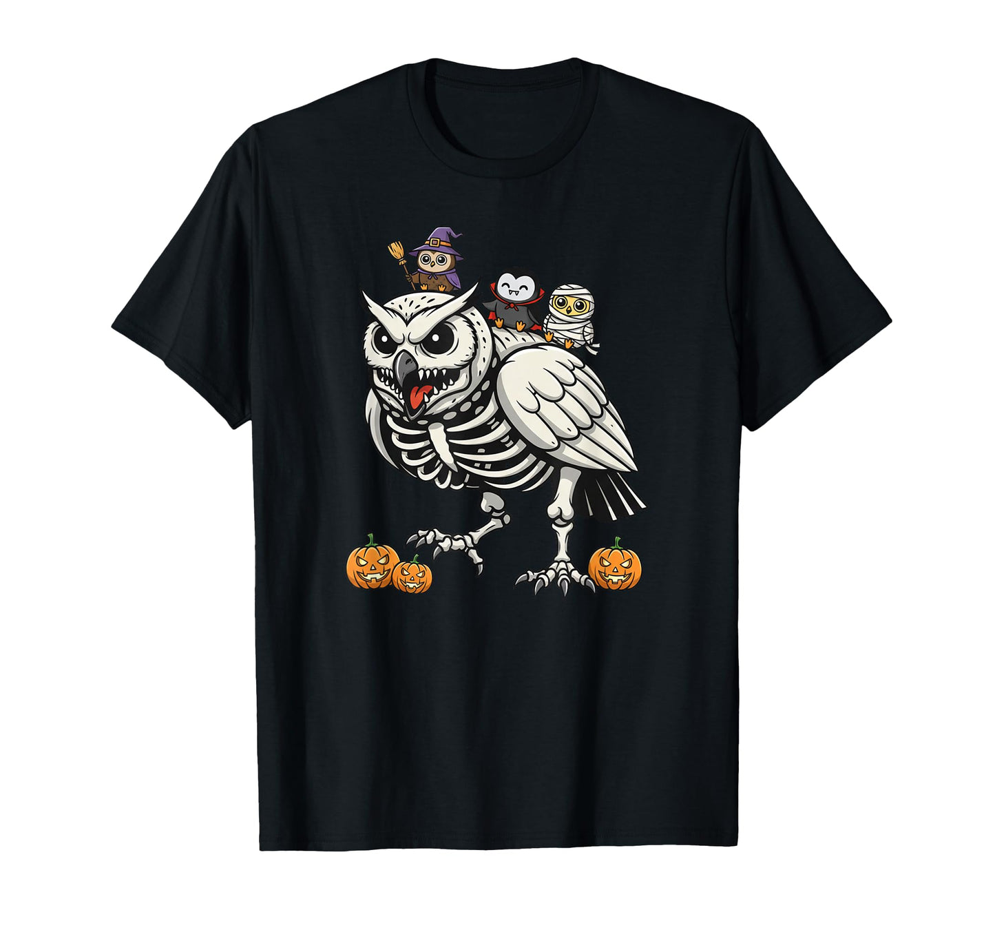 Funny Owl Skeleton Mummy Witch Halloween Kids Mens Womens T-Shirt