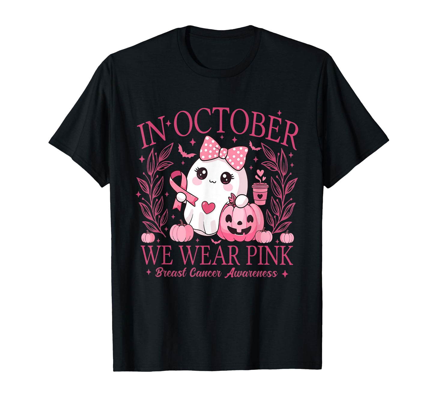 in October We Wear Pink Coquette Breast Cancer Halloween T-Shirt