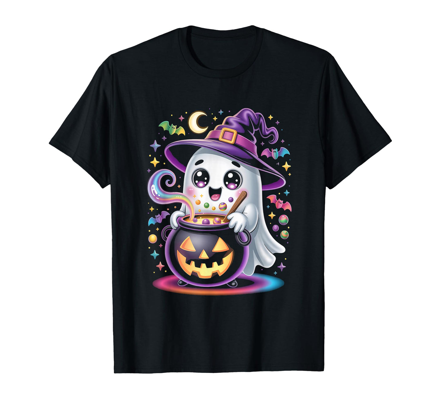 Cute Ghost with Pumpkin Lantern Halloween Witch T-Shirt