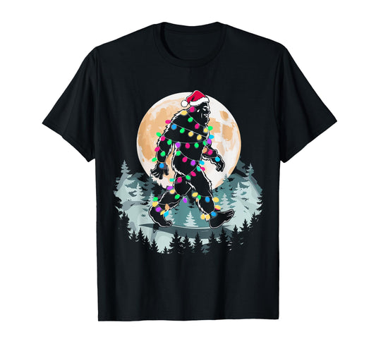Santa Bigfoot Christmas Lights Funny Sasquatch Believe Xmas T-Shirt