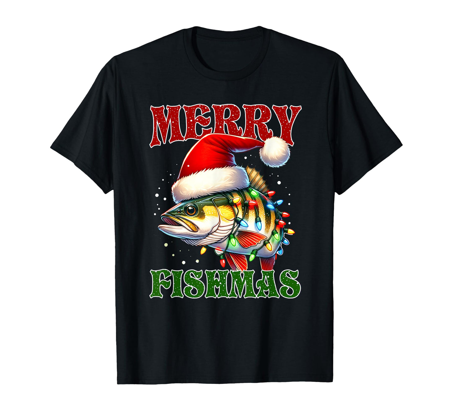 Merry Fishmas Santa Fishing Lovers Funny Christmas Lights T-Shirt