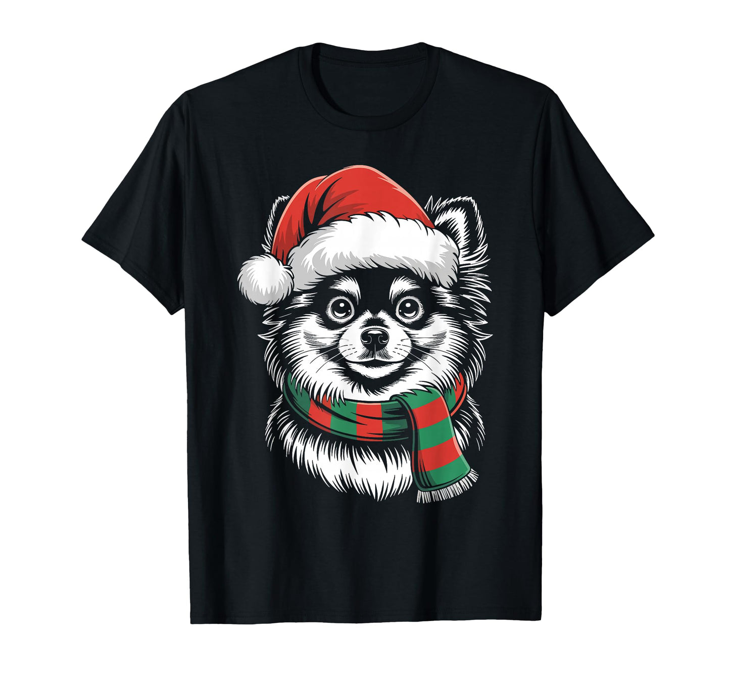 Pomeranian Dog Xmas Santa Hat Scarf Christmas Costume T-Shirt