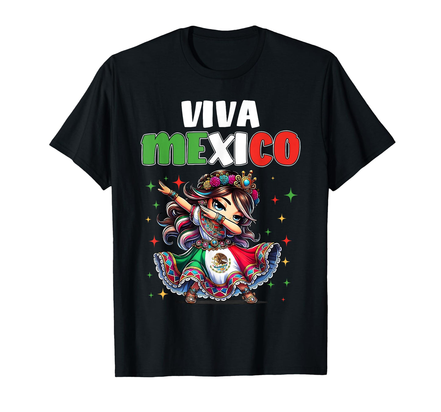 Viva Mexico Flag Mexican Pride Independence Dabbing Girl Kid T-Shirt