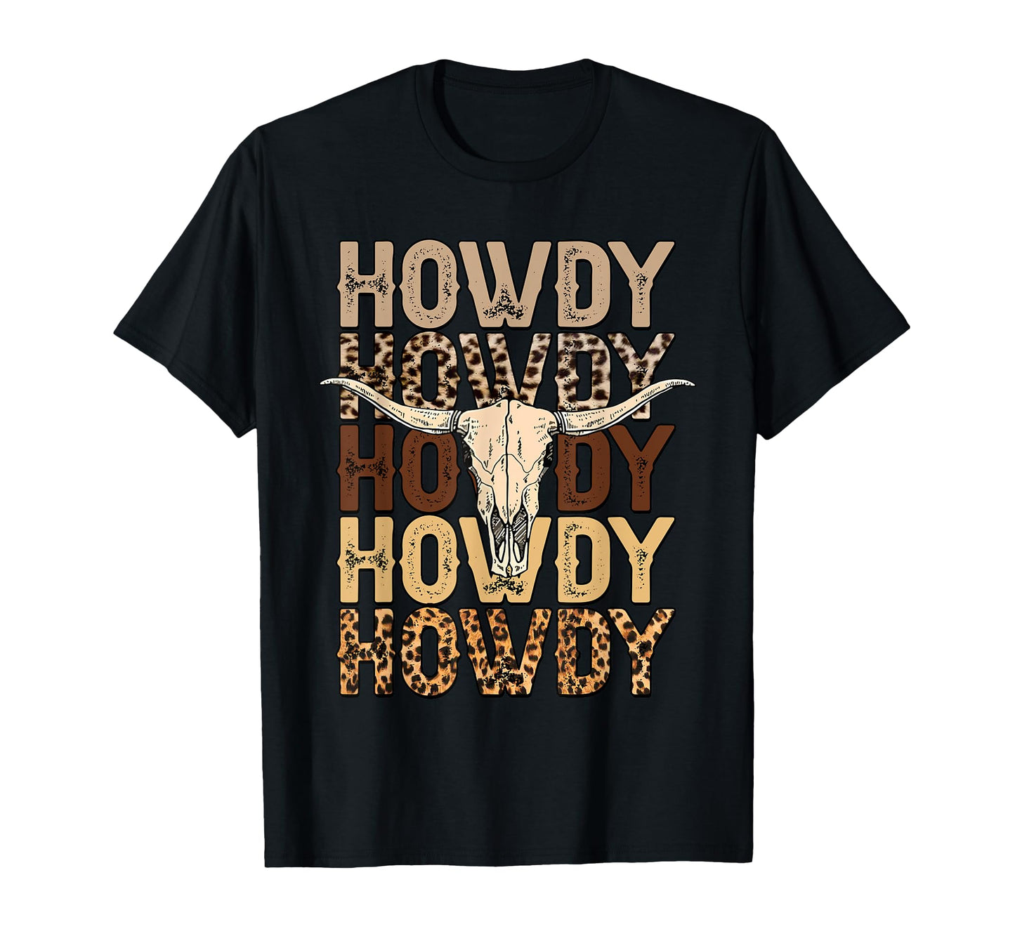 Leopard Howdy Country Music Western Cow Skull Cowboy T-Shirt
