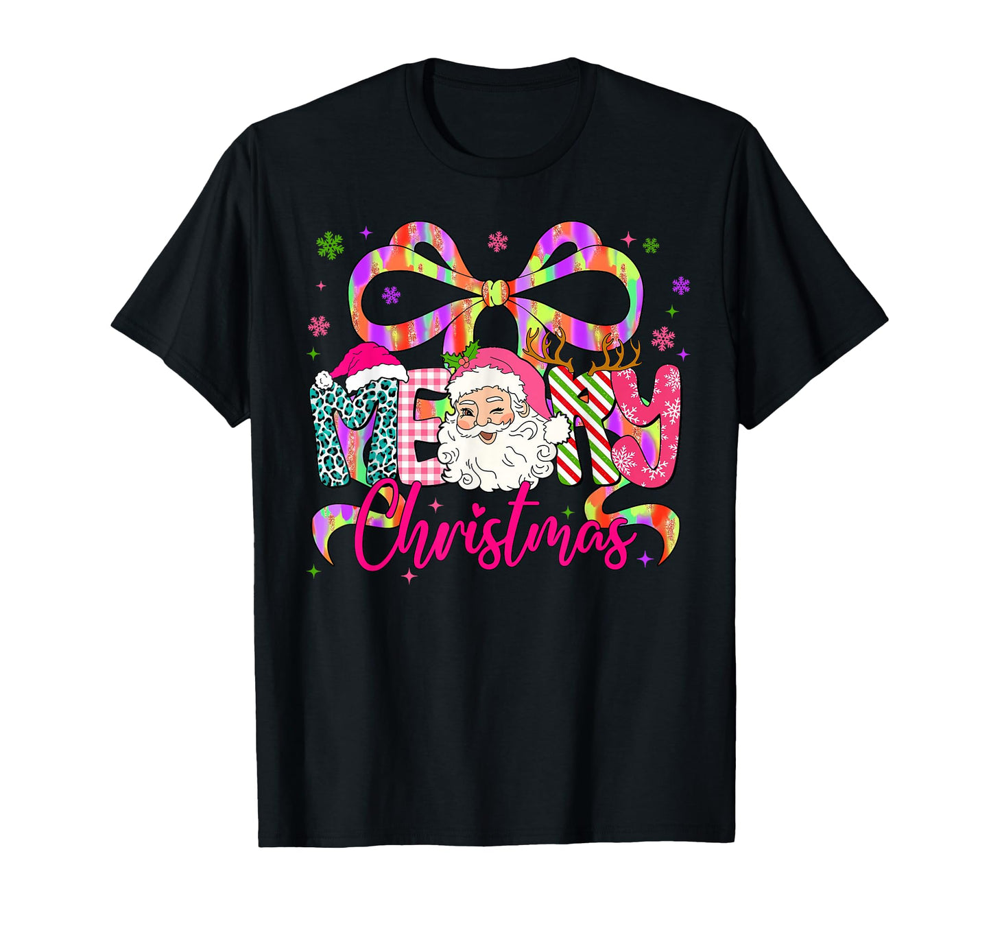 Merry Christmas Santa Preppy Coquette Lace Bow Girl Women T-Shirt