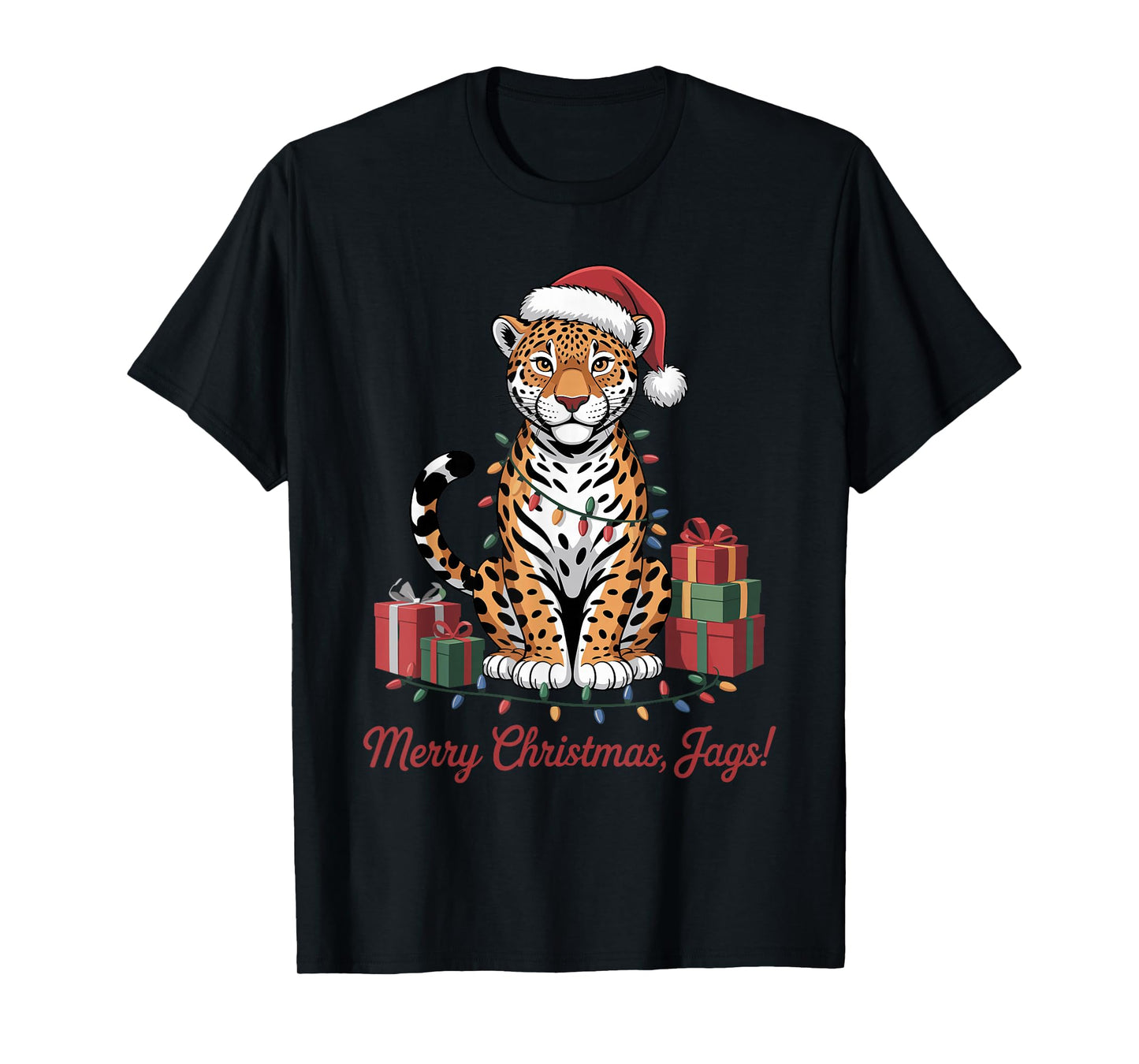 Jaguar Santa Hat Christmas Design Funny Wild Animal Lovers T-Shirt