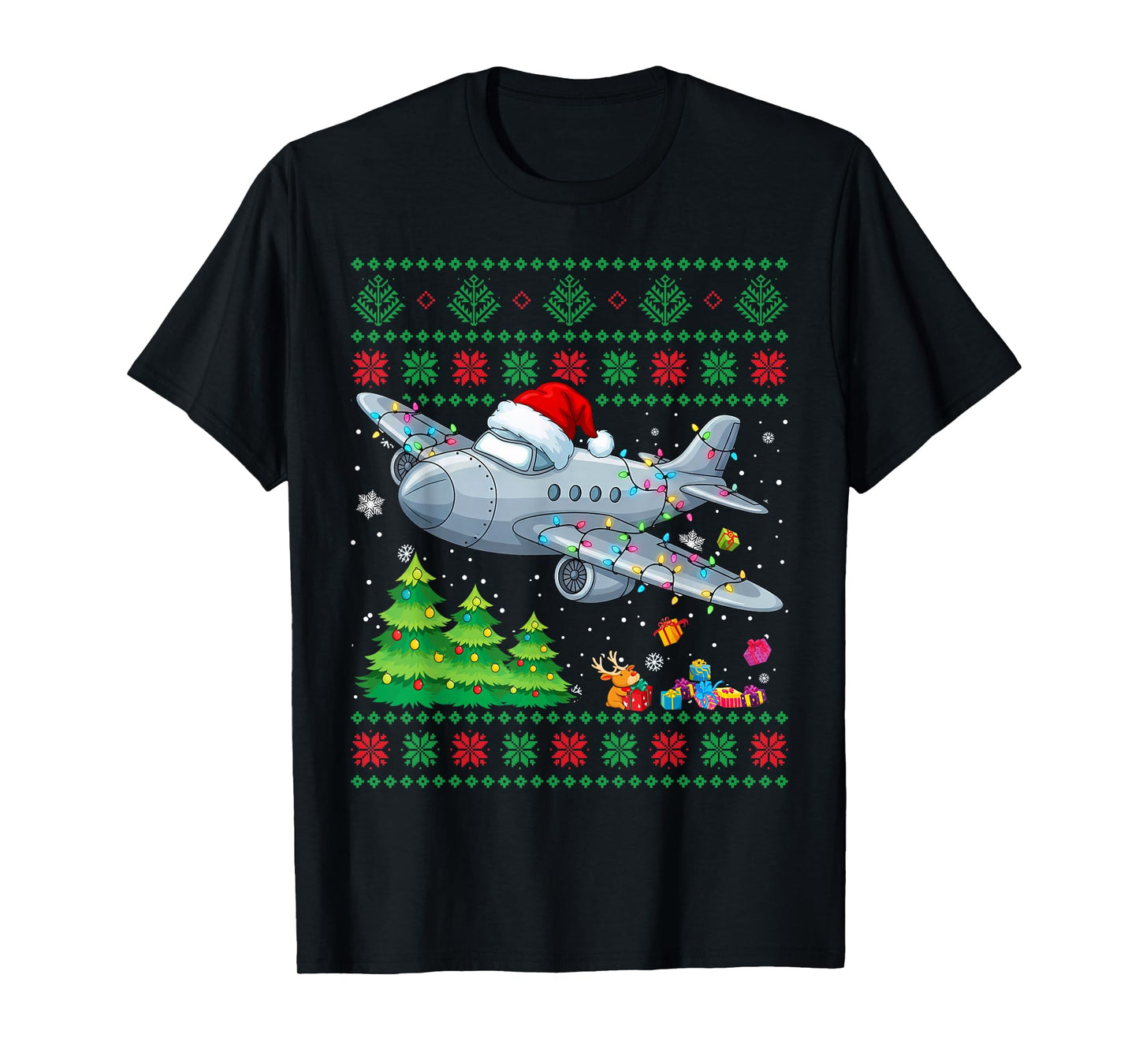 Funny Xmas Lighting Tree Santa Ugly Airplane Christmas T-Shirt