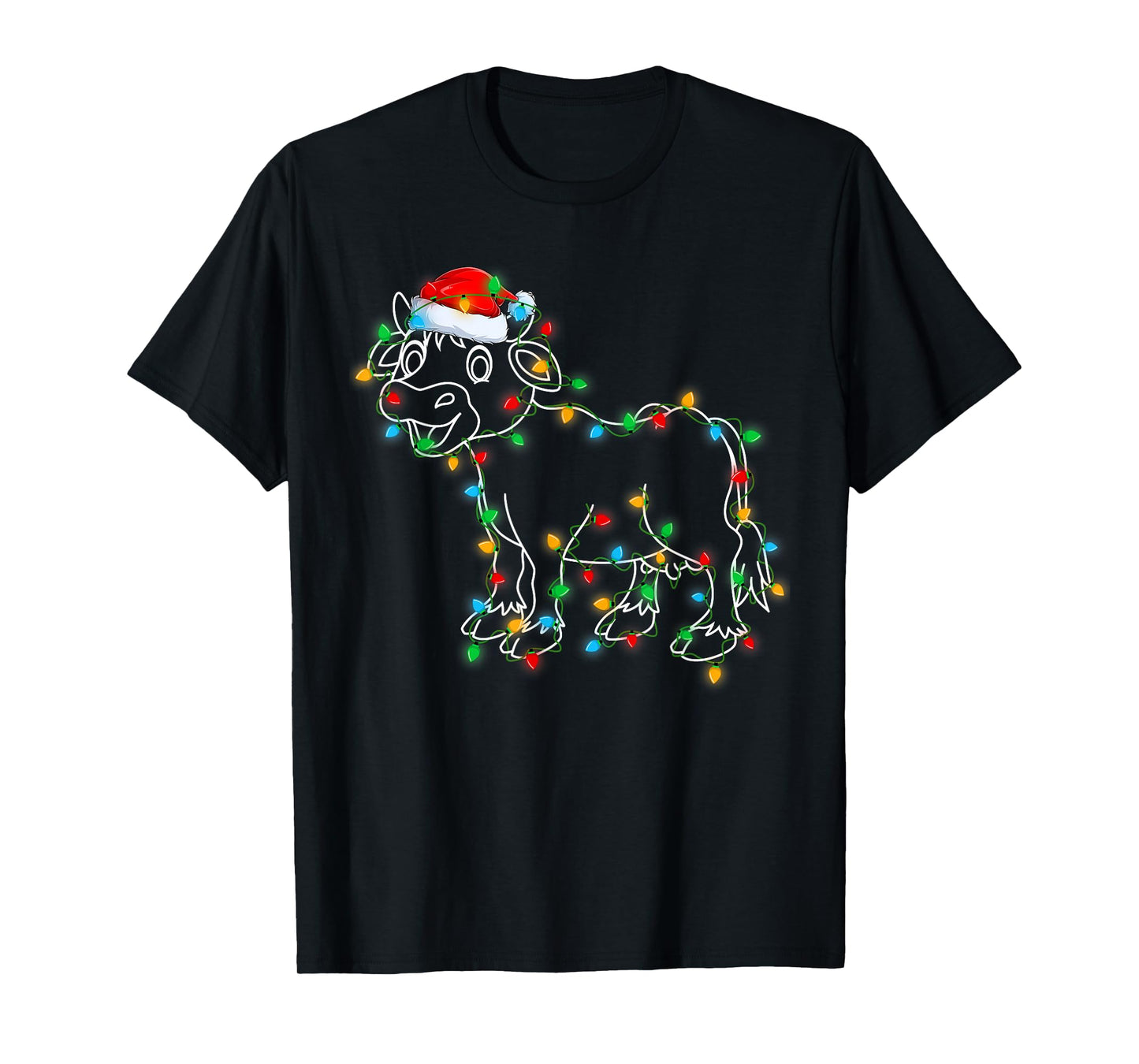 Cow Christmas Lights Cowboy Cowgirl Funny Cattle Cow Xmas T-Shirt