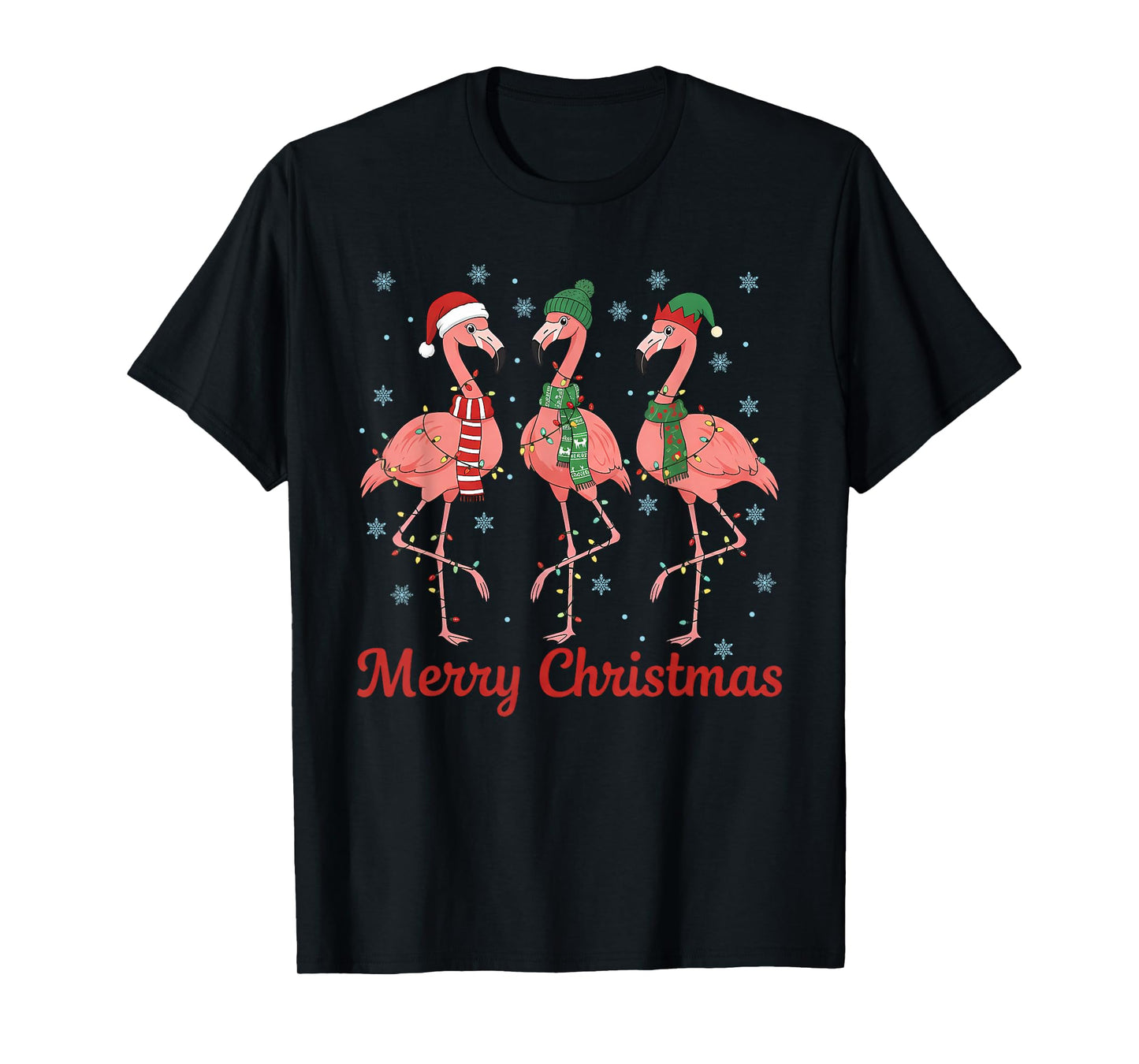 Merry Christmas Pink Flamingo Santa Hat Matching Family Xmas T-Shirt