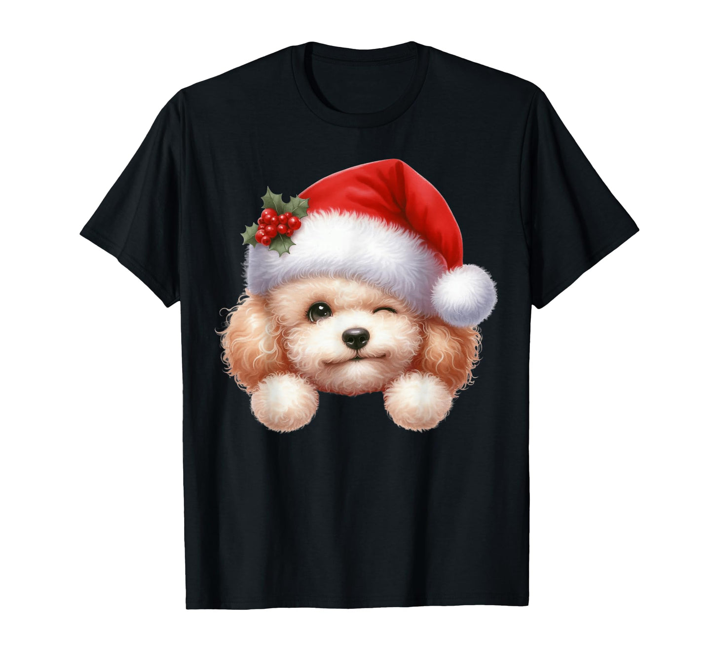 Poodle Dog Christmas Santa Hat Dog Mom Dad T-Shirt