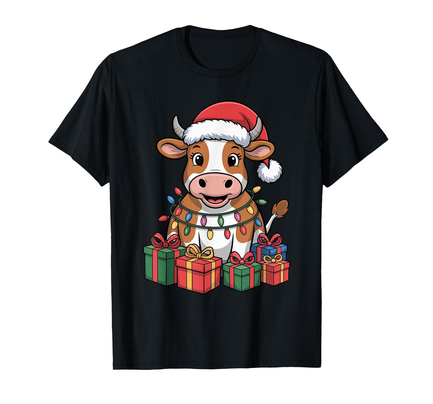 Cow Santa Hat Christmas Design Funny Farm Animal Lovers T-Shirt