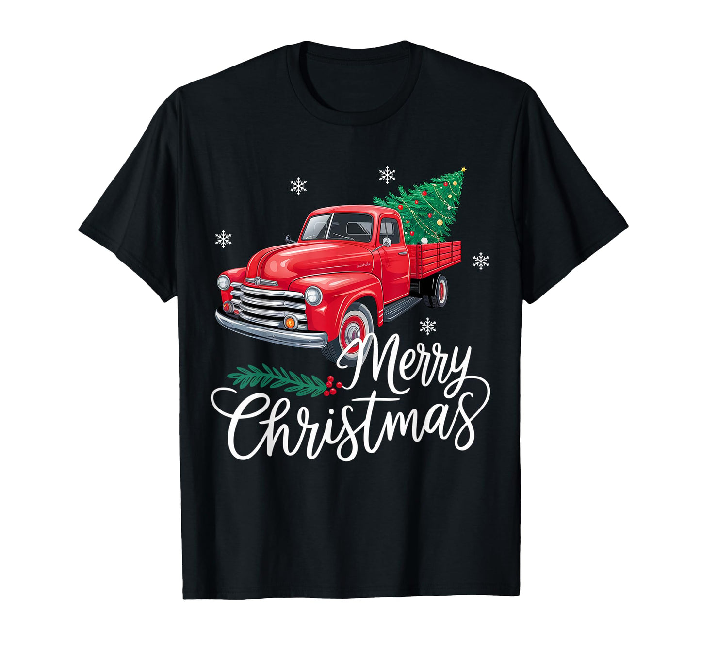 Vintage Wagon Red Truck Christmas Tree Pajama Family Xmas T-Shirt