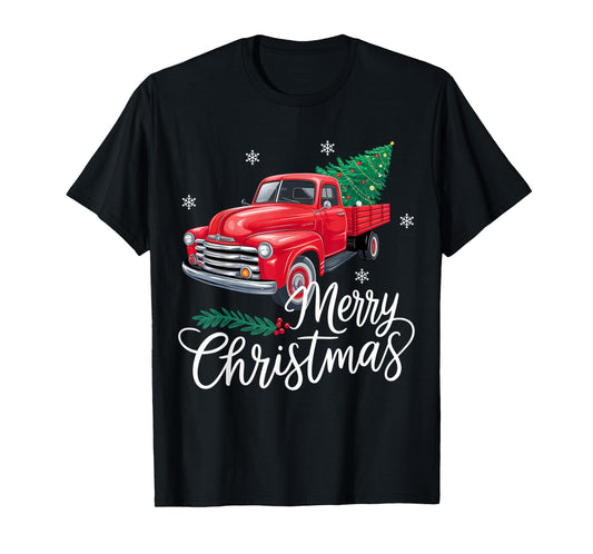 Vintage Wagon Red Truck Christmas Tree Pajama Family Xmas T-Shirt