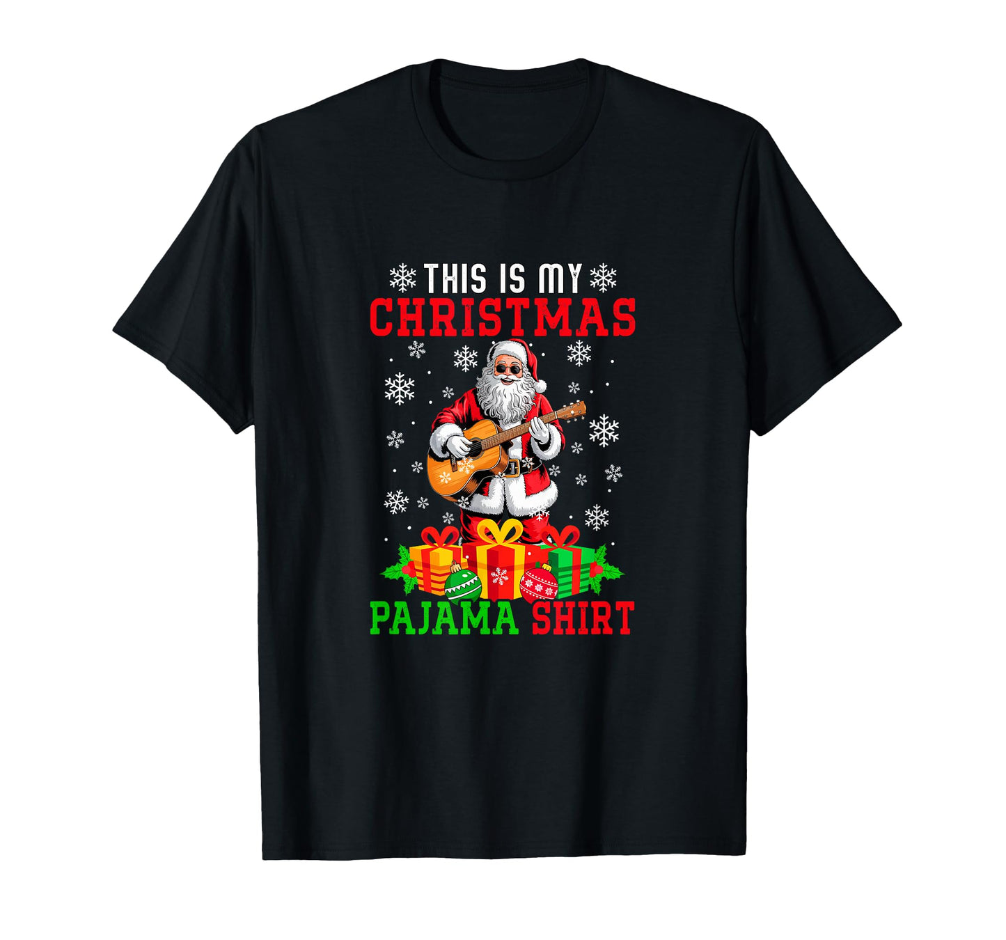 My Christmas Pajama Shirt Santa Playing Guitar Instrument T-Shirt