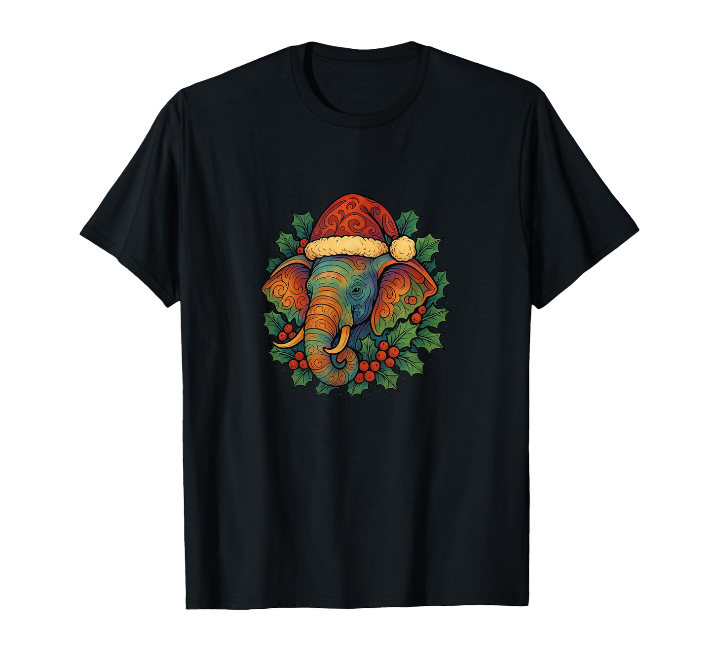 Elephant Wearing a Santa Hat Christmas Safari Holiday T-Shirt