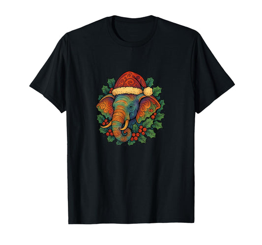 Elephant Wearing a Santa Hat Christmas Safari Holiday T-Shirt