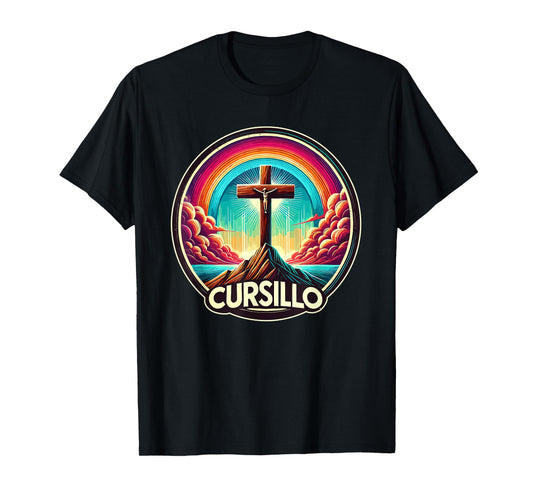 Cursillo Faith Cross With Rainbow and Clouds T-Shirt