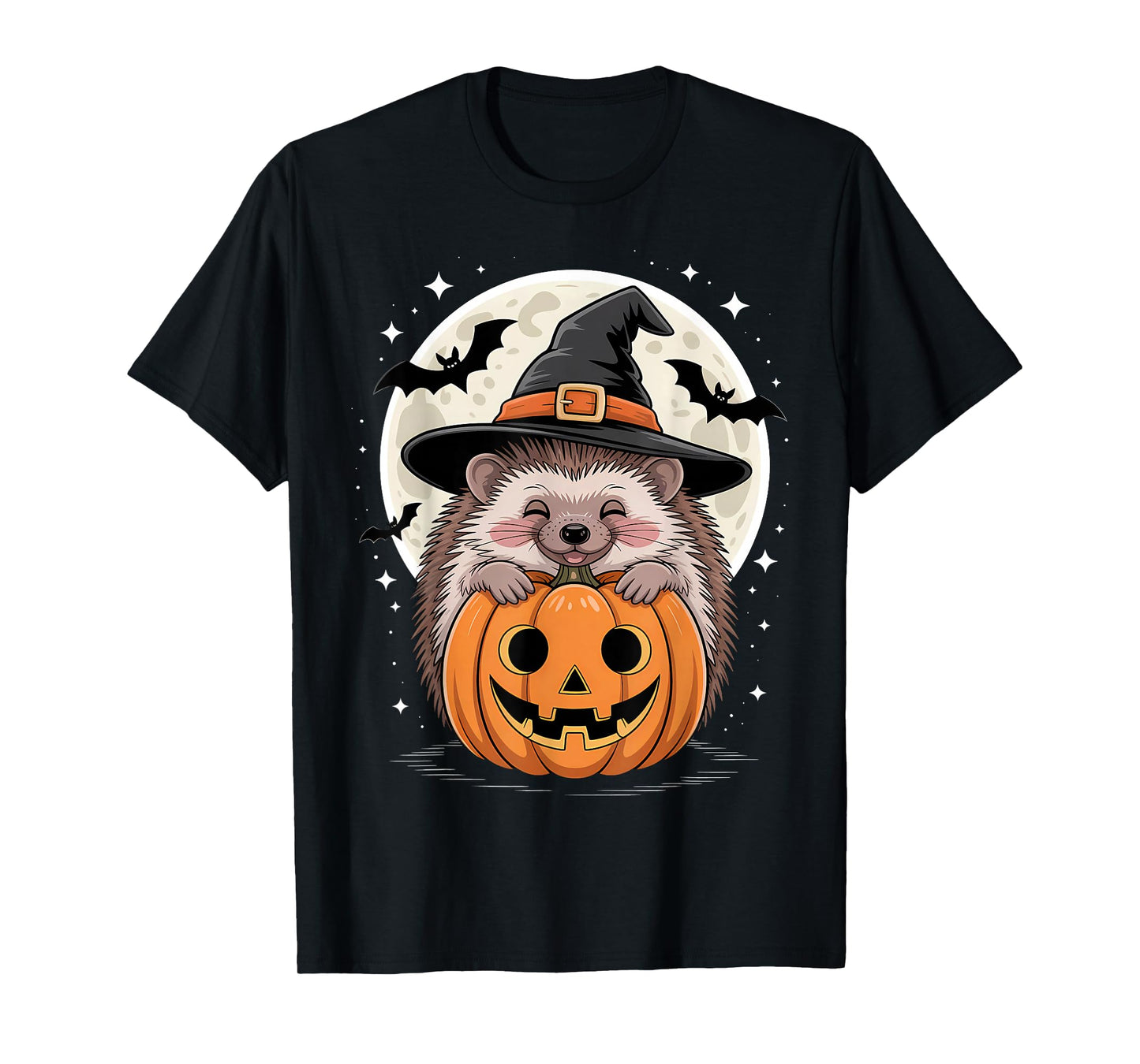 Halloween Hedgehog Witch Hat Pumpkin Spooky T-Shirt