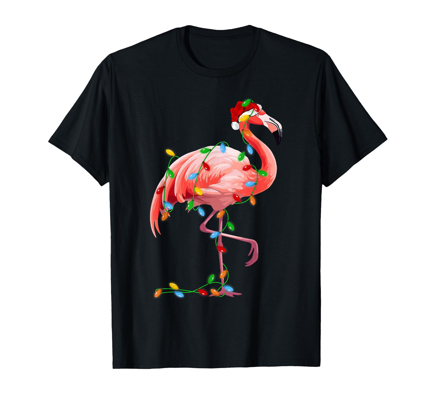 Xmas Lights Santa Pink Flamingo Christmas T-Shirt