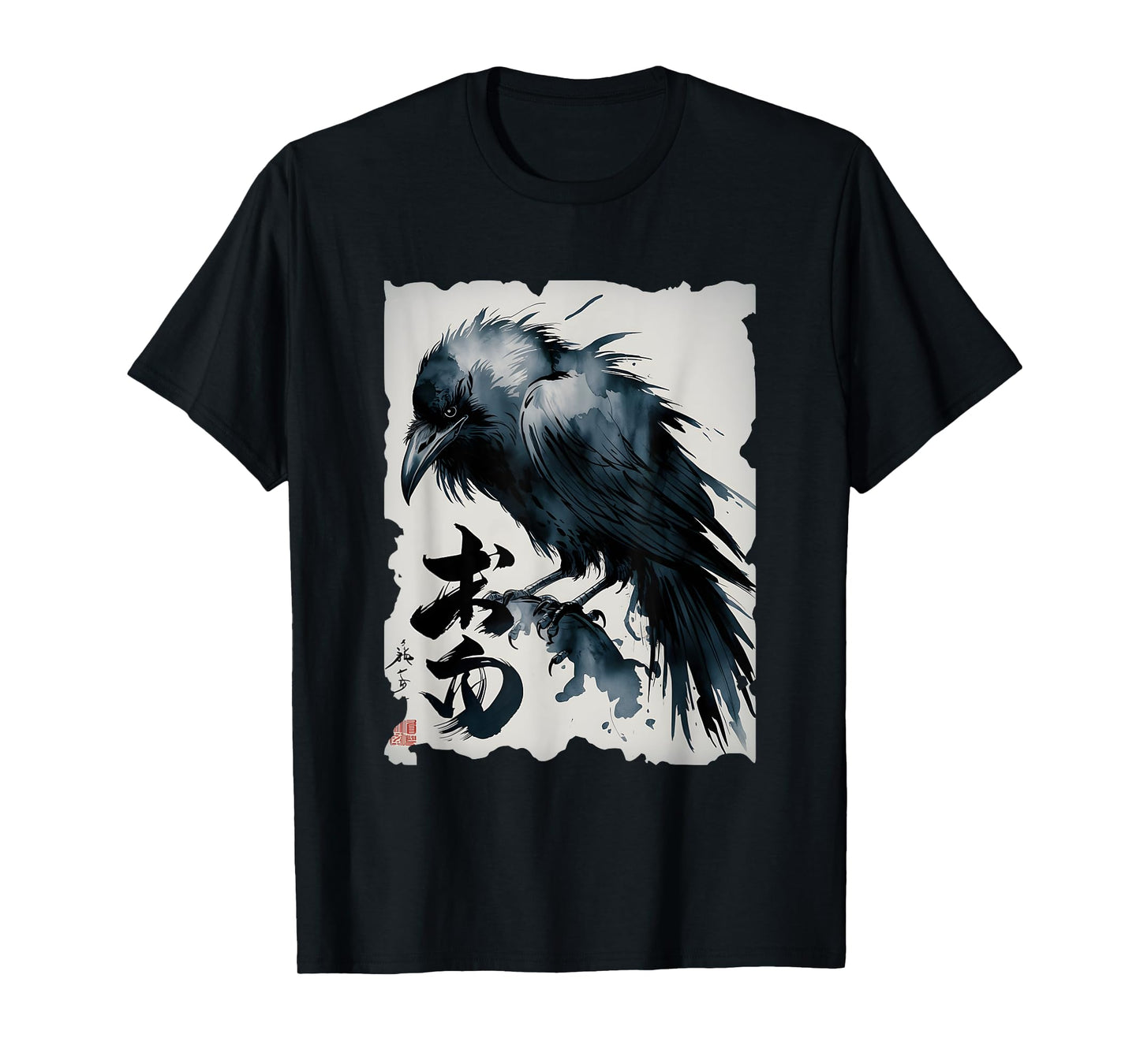 Crow Japanese Art - Vintage Raven Sumi-e Graphic T-Shirt