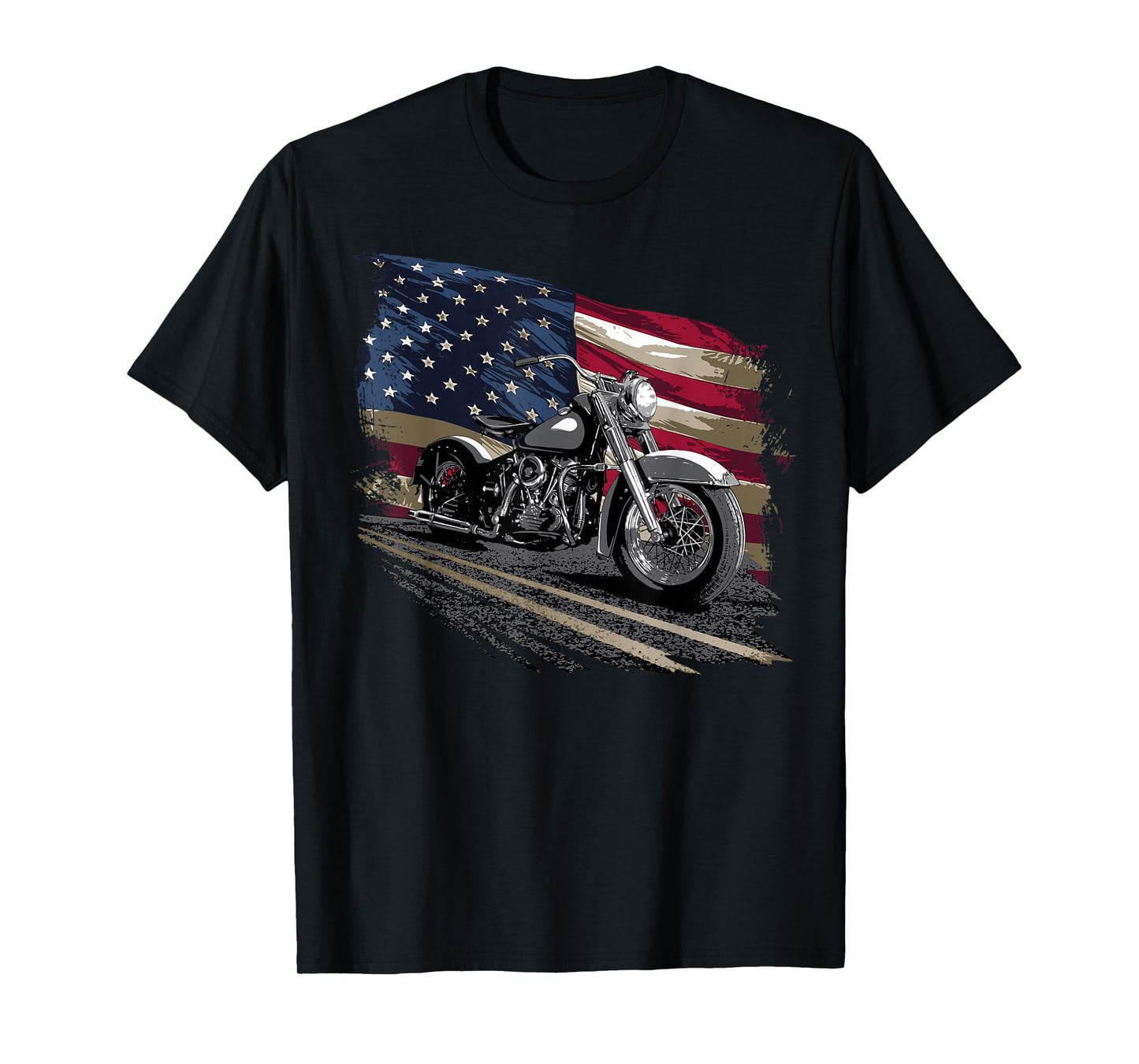 Open Air Road Trip Cruising Black Distressed American Flag Classic Fit T-Shirt