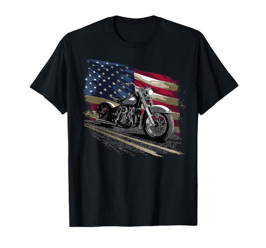 Open Air Road Trip Cruising Black Distressed American Flag Classic Fit T-Shirt