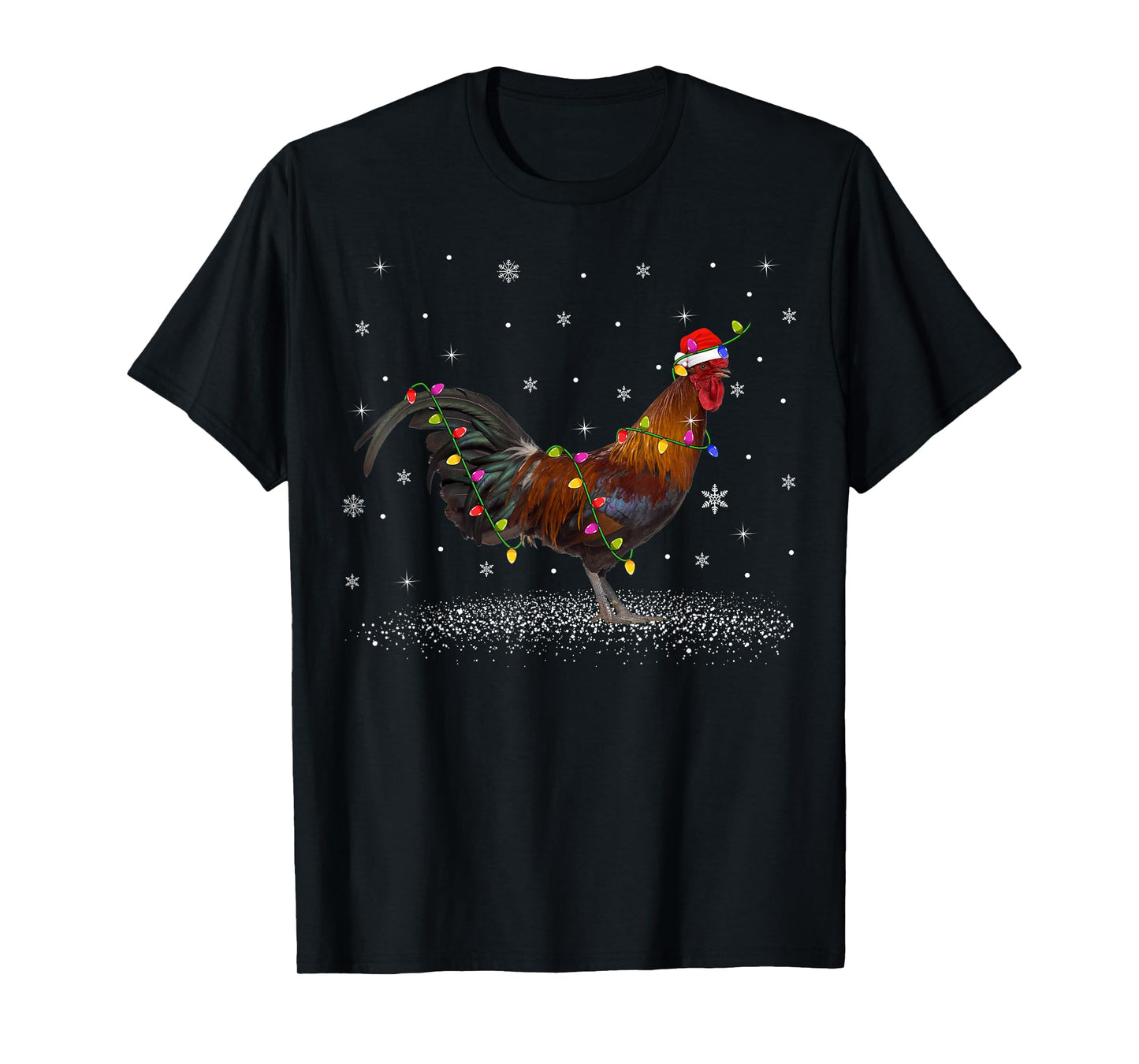 Santa Hat Rooster Chicken Christmas Lights Xmas T-Shirt