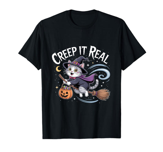 Cute Witch Cat Halloween – Creep It Real Funny Spooky Tees T-Shirt