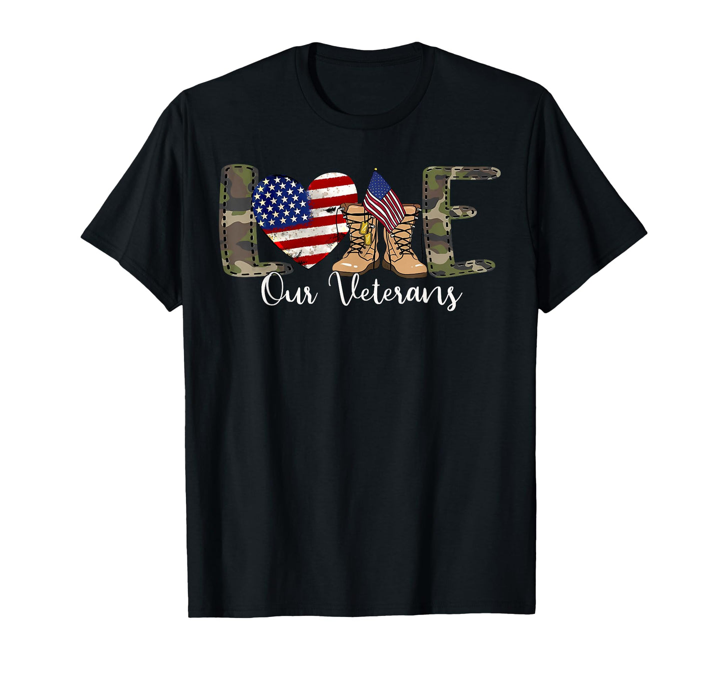 Love Our Veterans Day Proud Military American Flag T-Shirt