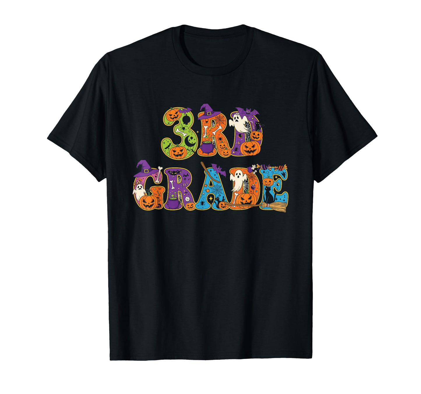 3rd Grade Pumpkin Ghost Skeleton Halloween Kids Mens Womens T-Shirt