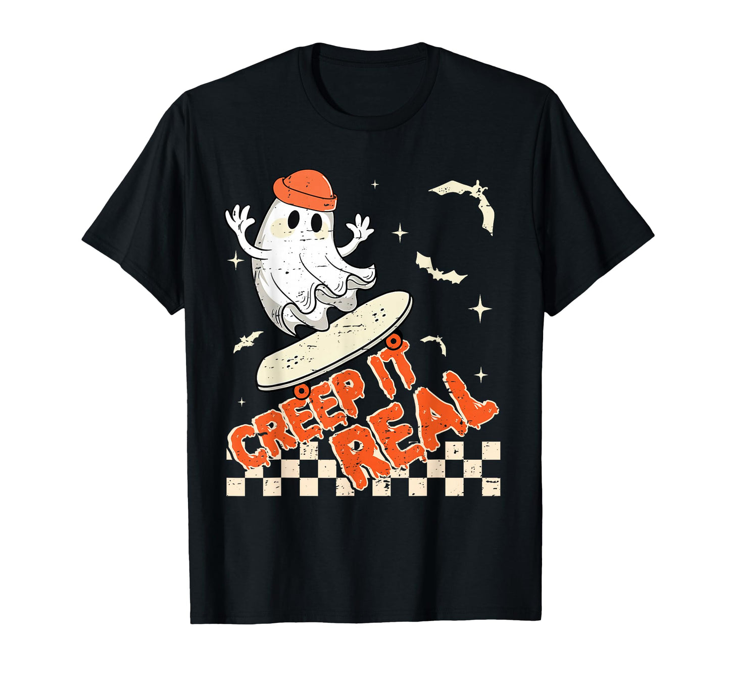 Groovy Retro Ghost Halloween Creep It Real Boys Skateboard T-Shirt