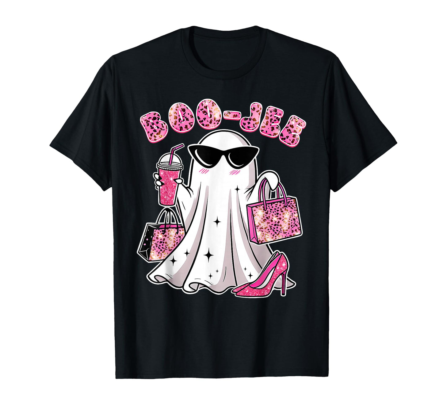 Coquette Pink Leopard Boo-JEE Ghost Halloween Women Girls T-Shirt