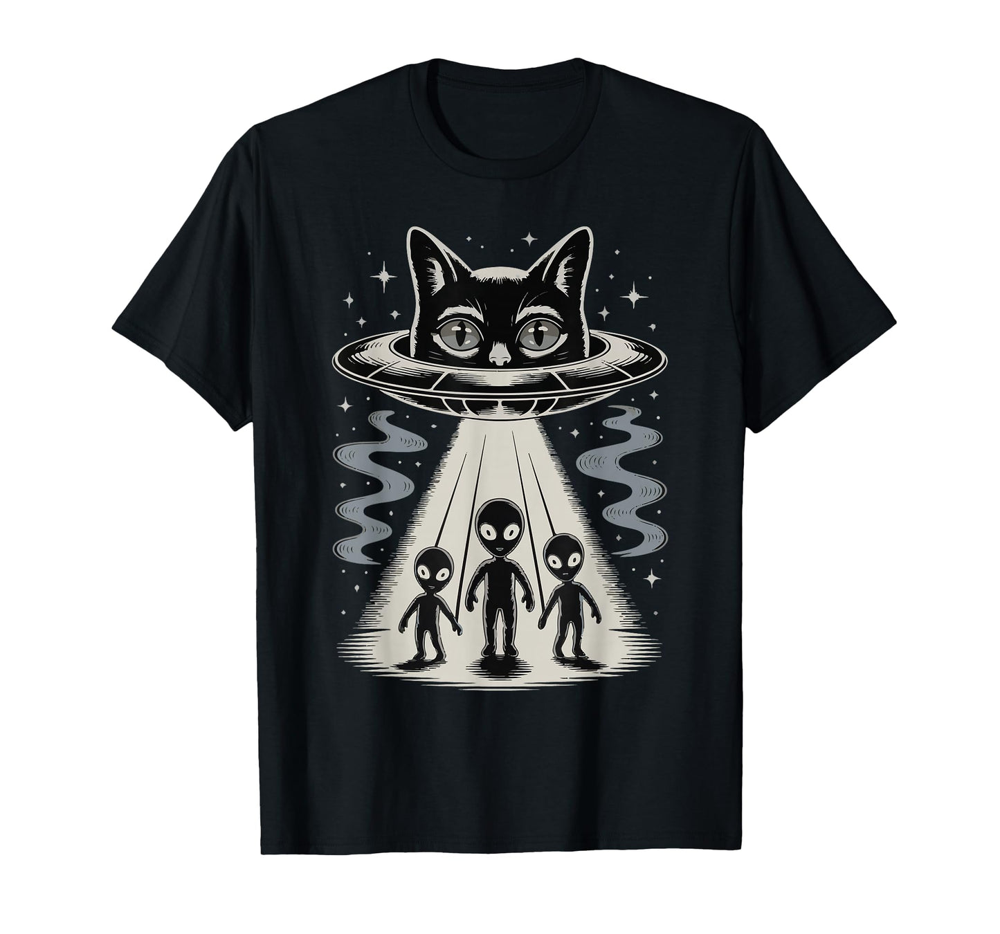 Halloween Cat Selfie Scary Alien Abduction Cats UFO Flying T-Shirt