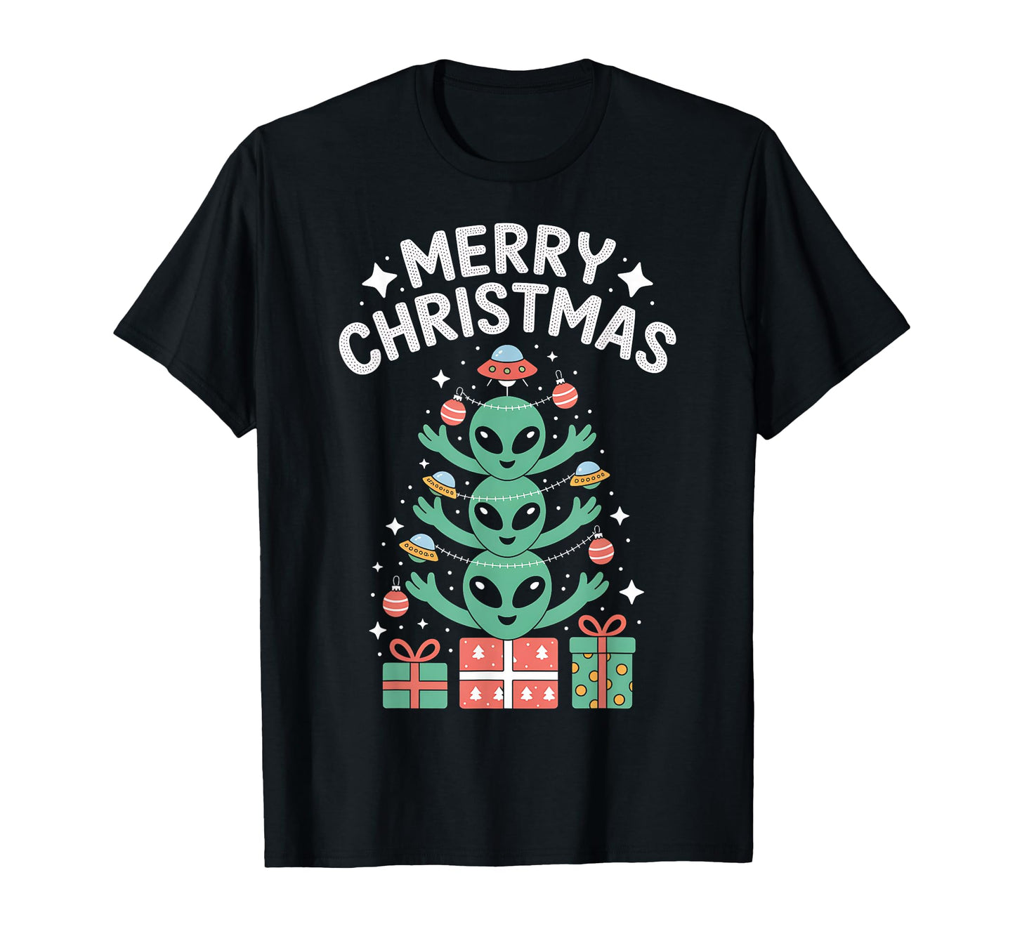 Funny Alien Trio Merry Ugly Christmas Santa Hat Gifts Xmas T-Shirt