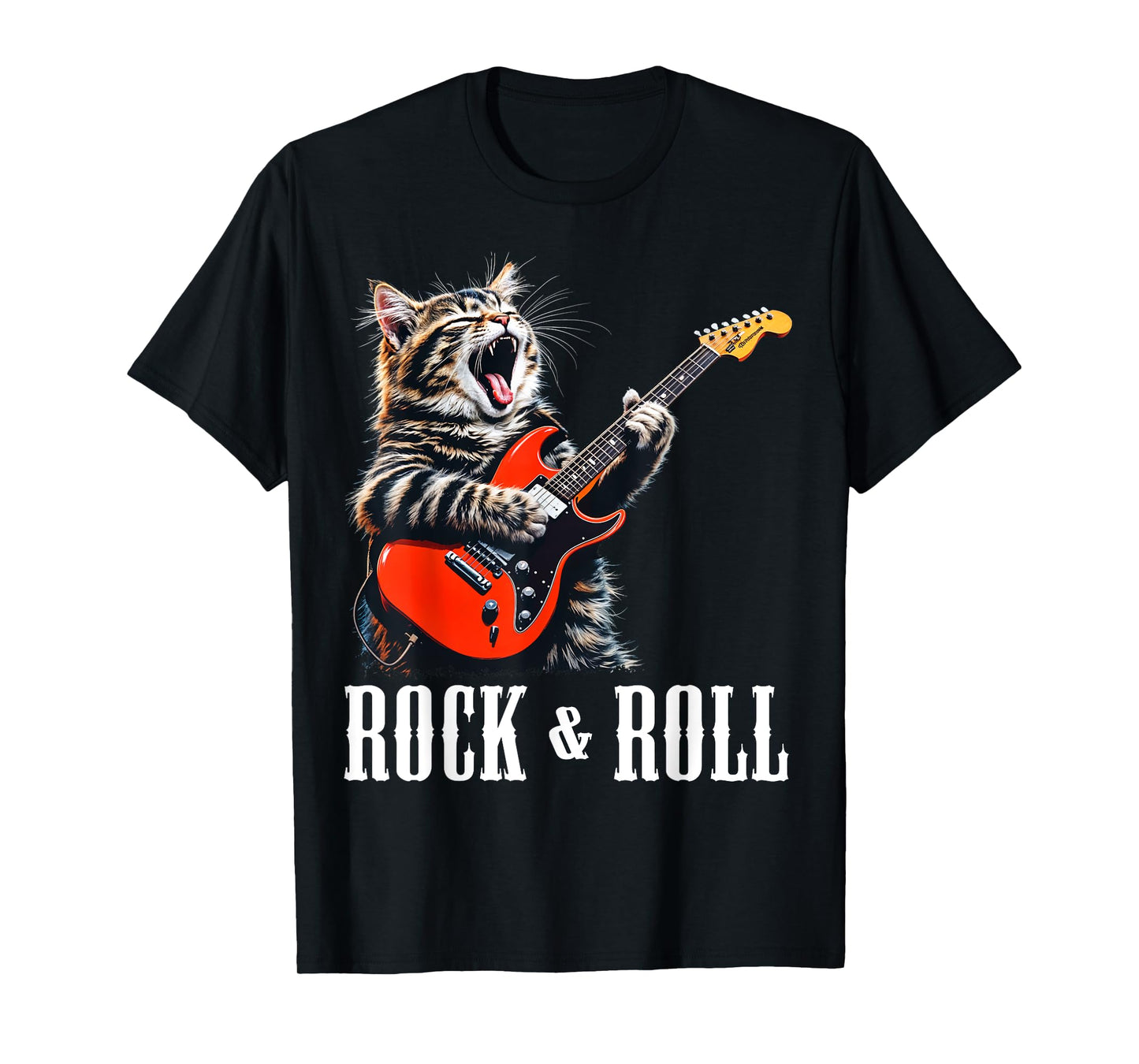 Rock & Roll Guitar Cat Vintage ROCK Guitarist Kitty Men Women Kids T-Shirt