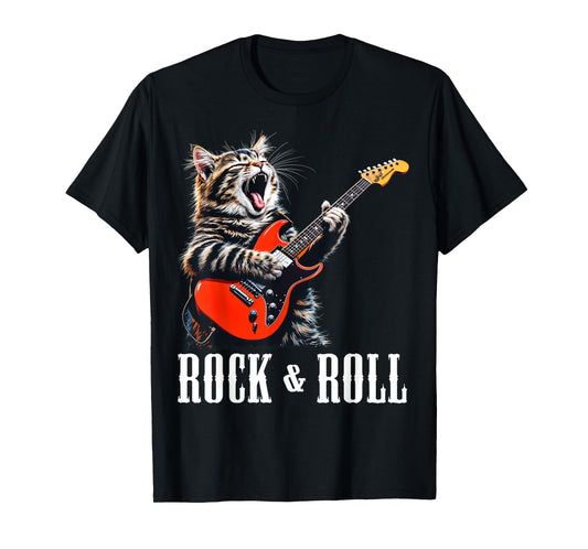 Rock & Roll Guitar Cat Vintage ROCK Guitarist Kitty Men Women Kids T-Shirt