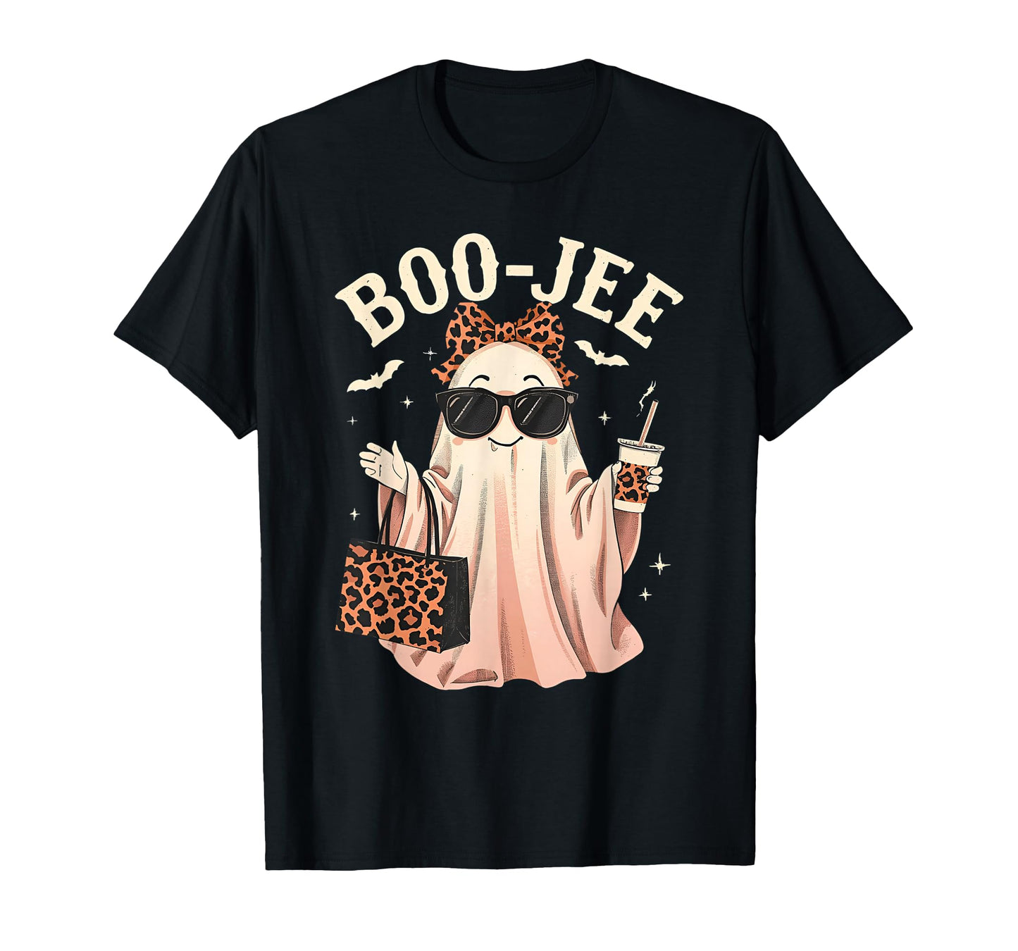 Coquette Leopard Ghost Coffee Boo-JEE Halloween Boujee Ghost T-Shirt