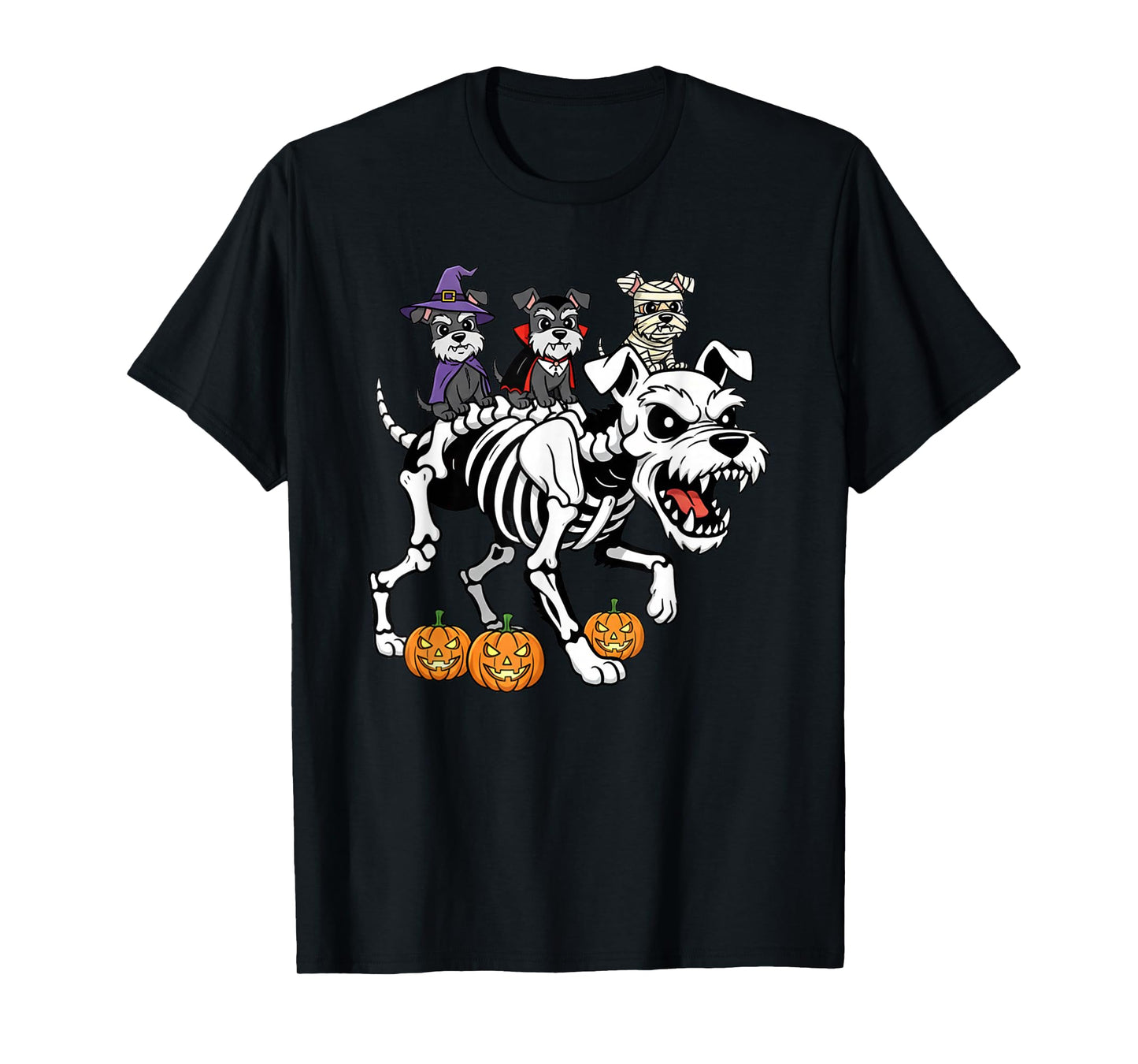 Miniature Schnauzer Skeleton Witch Halloween Kid Mens Womens T-Shirt