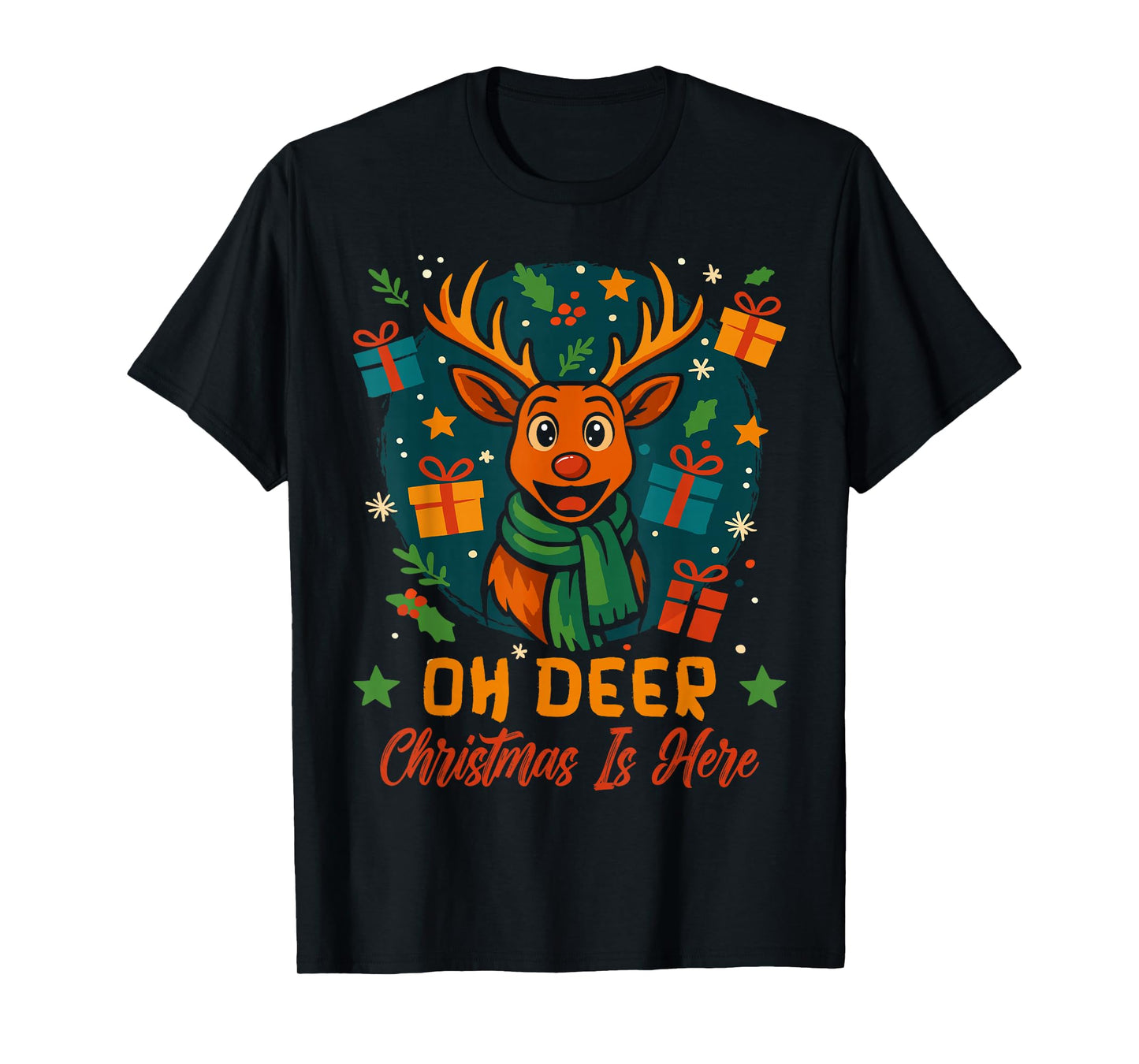 Oh Deer Christmas is Here Christmas Santa Xmas Family T-Shirt