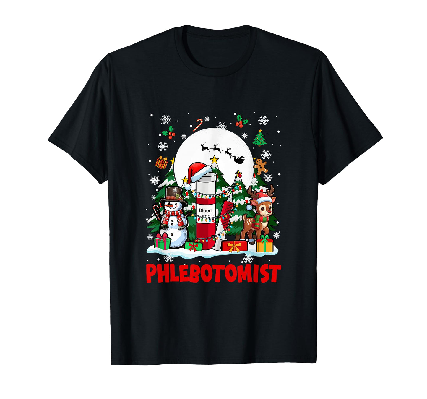 Phlebotomist Job Tools Santa Snowmen Reindeer Christmas T-Shirt