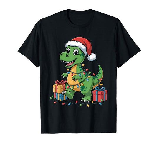 Dinosaur Santa Hat Animals Lovers Ugly Christmas Pajamas T-Shirt