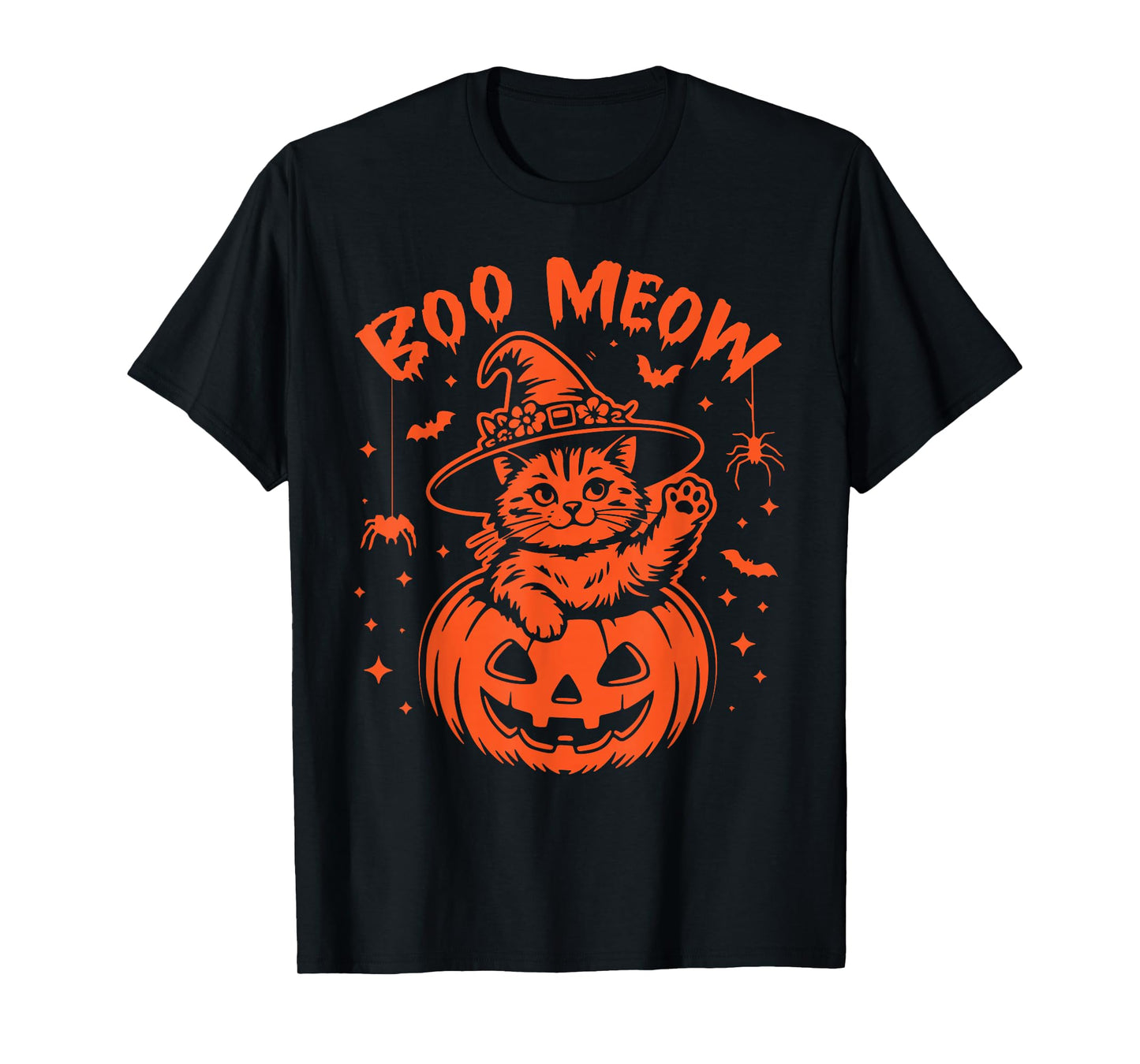Meow Halloween Black Cat and Pumpkin Costume Men Women Kids T-Shirt
