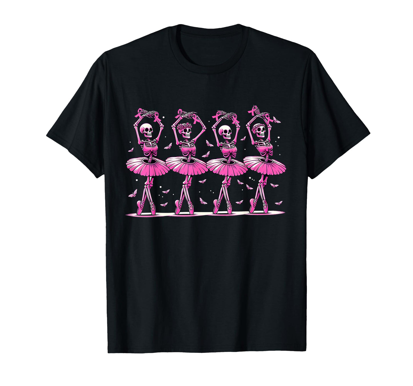 Cute Halloween Dancing Skeletons Breast Cancer Awareness T-Shirt