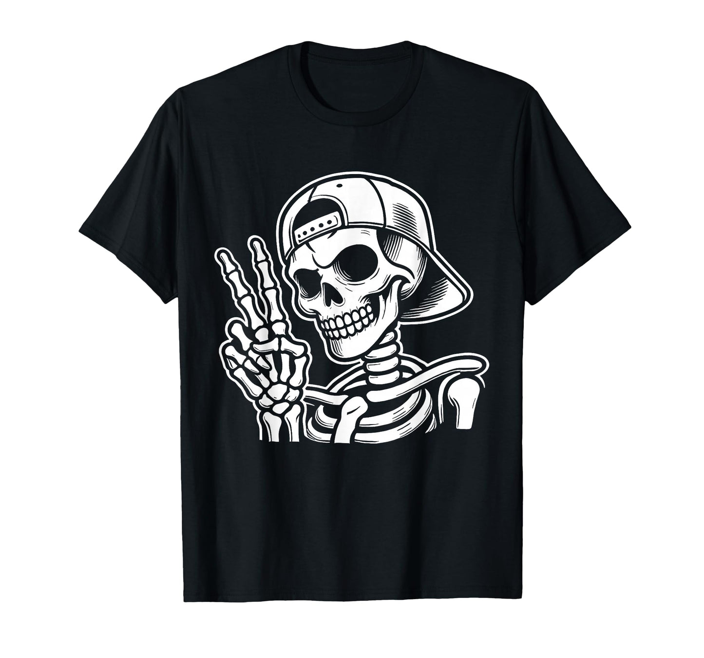 Skeleton Hand Peace Sign Retro Halloween Skeleton Hand Sign T-Shirt
