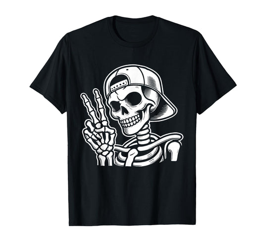 Skeleton Hand Peace Sign Retro Halloween Skeleton Hand Sign T-Shirt