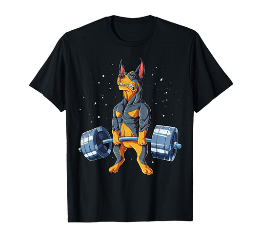 Doberman Weightlifting Funny Deadlift Men Fitness Gym Gifts T-Shirt